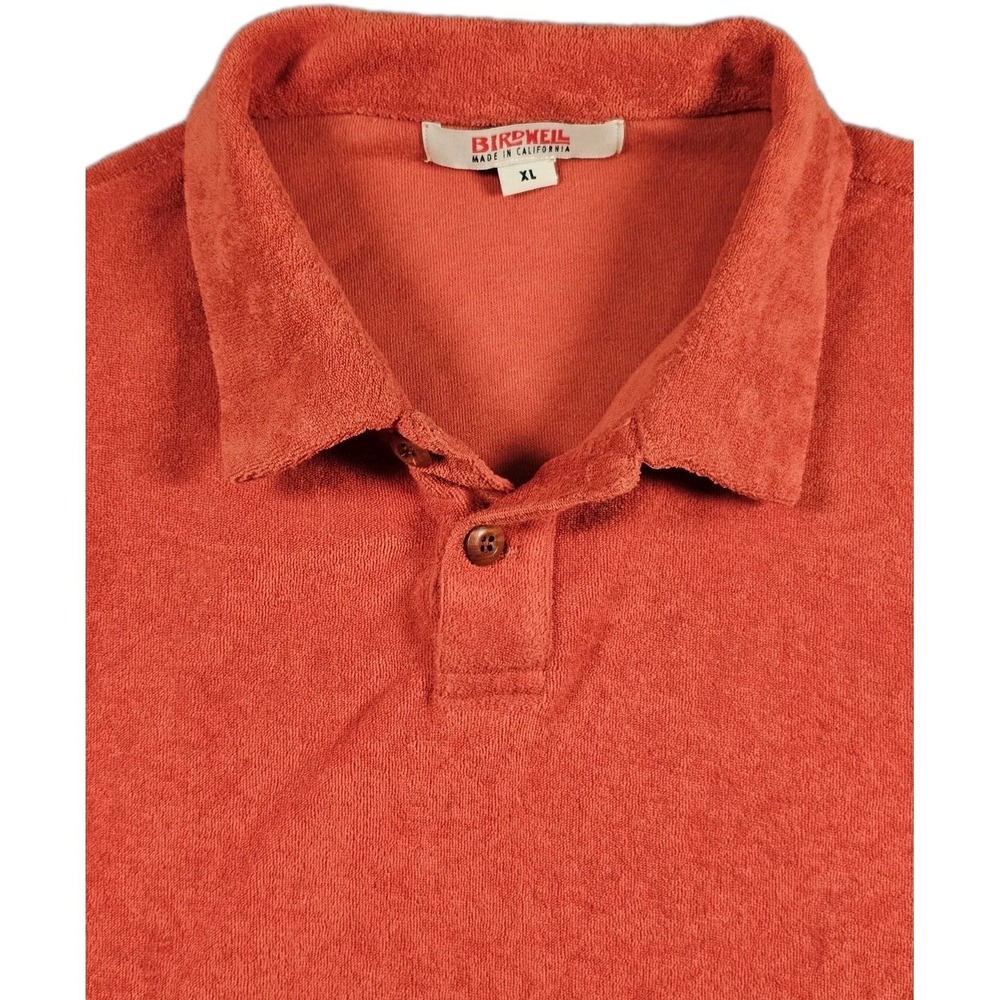Birdwell Beach Britches‎ Terry Cloth Polo Shirt XL Rust Orange Made USA